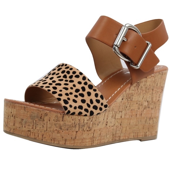 Size 10 Tan Cheetah Open Toe Ankle Strap Cork - Picture 3 of 5